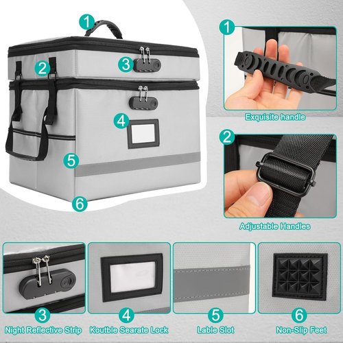 **EXLIFBAG Fireproof Document Organizer Box - Portable 2-Layer File Storage with Lock & Handle**