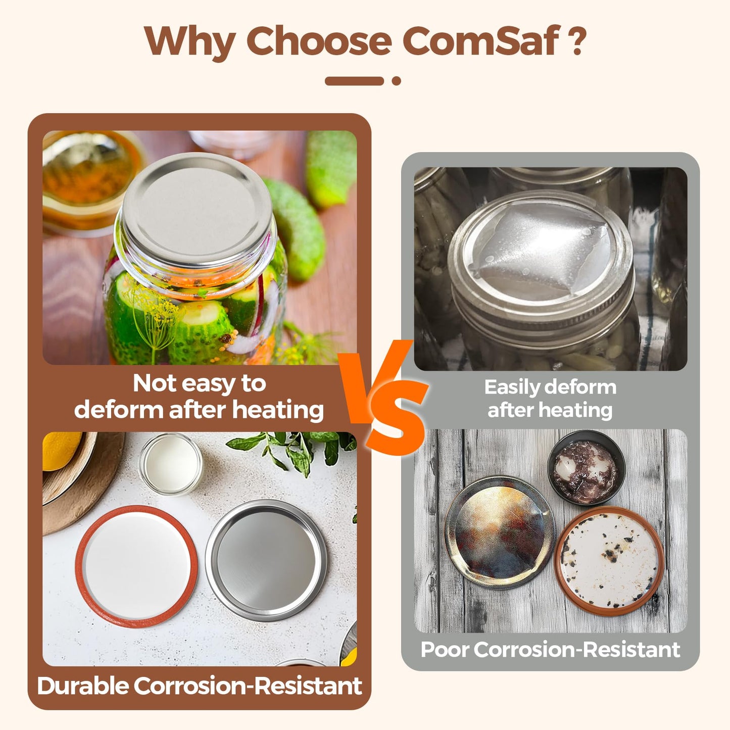 ComSaf 72 Pcs Mason Jar Lids Regular Mouth, Compatible with Electric Vacuum Sealers Canning Lids for Pickling, Fermenting, Jam Making, Canning Supplies, Fit for 2.75 inches Regular Mouth Mason Jars