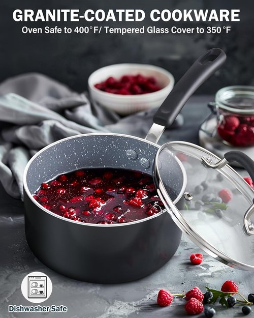 Cook N Home 1-Quart Nonstick Saucepan - Professional Granite Design with Stay-Cool Handle | Heavy Gauge Aluminum Induction Cookware