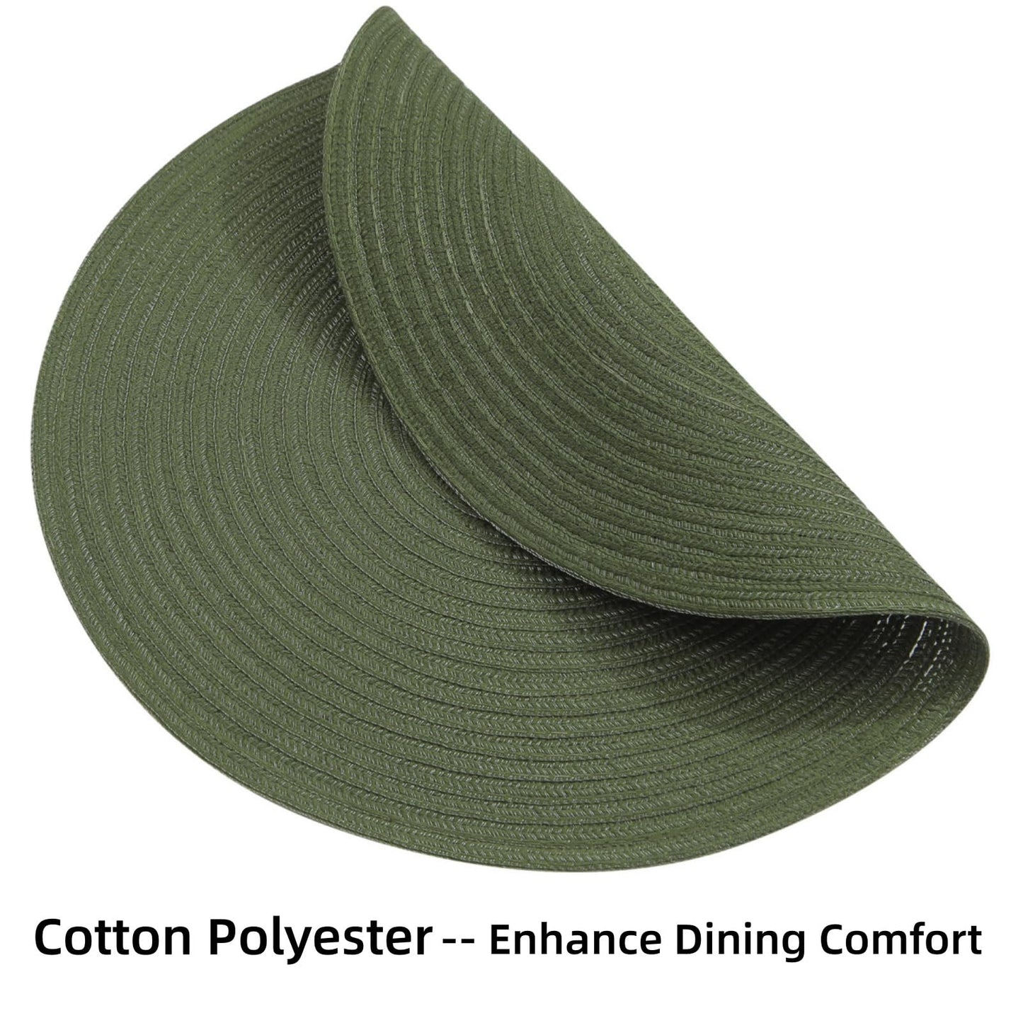SHACOS Round Placemats Set of 12 Washable 15 inch Round Table Mats Cotton Polyester Woven Braided Place Mats for Dining Table Wedding Party Decor (Olive Green, 12)