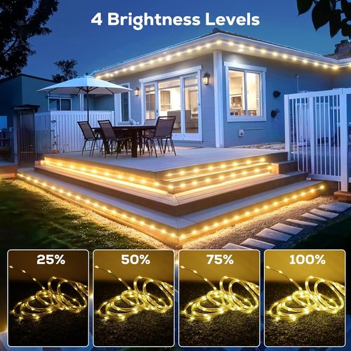 720 LED Rope Lights by 100FT - Waterproof Outdoor Lighting with Remote, 8 Modes & 4 Brightness Levels | Warm White for Garden & Patio Decor