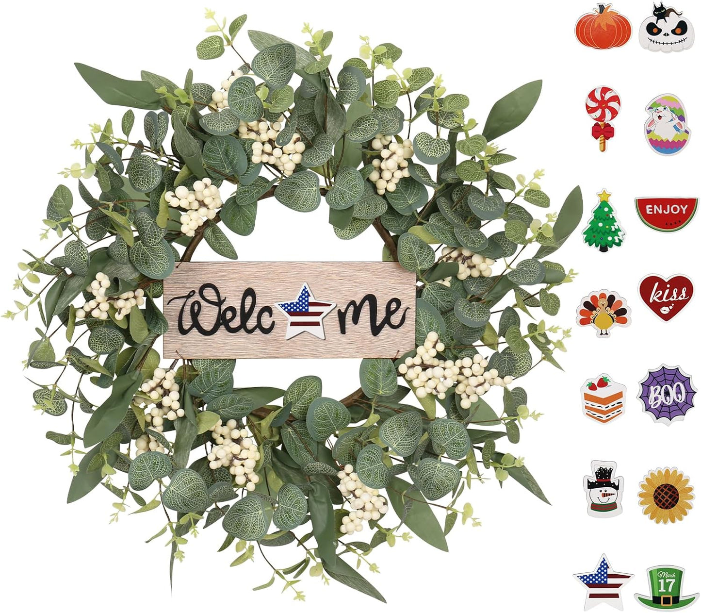 SY Super Bang 20-Inch Artificial Eucalyptus Wreath - Seasonal Welcome Sign for Home Decor