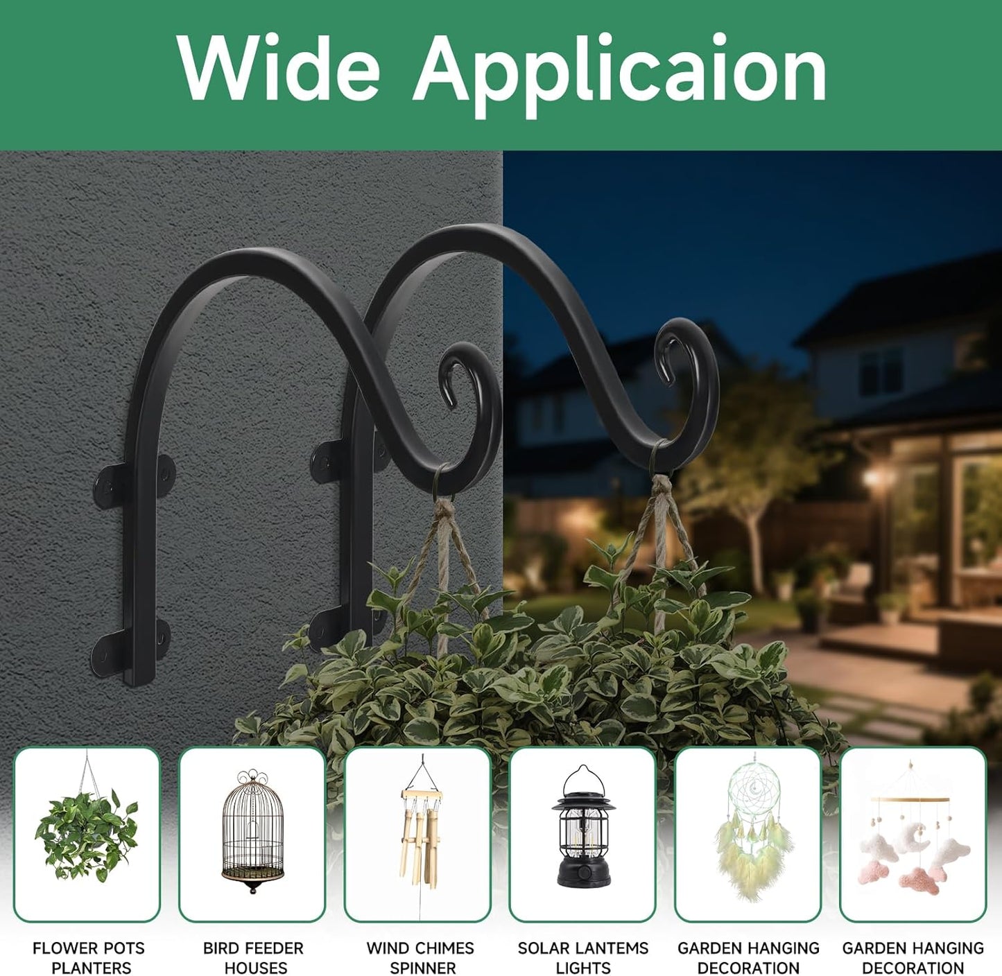 Sturdy 12-Inch Plant Hanger Hooks by [Brand Name] - Versatile Bracket for Indoor/Outdoor Use | Black