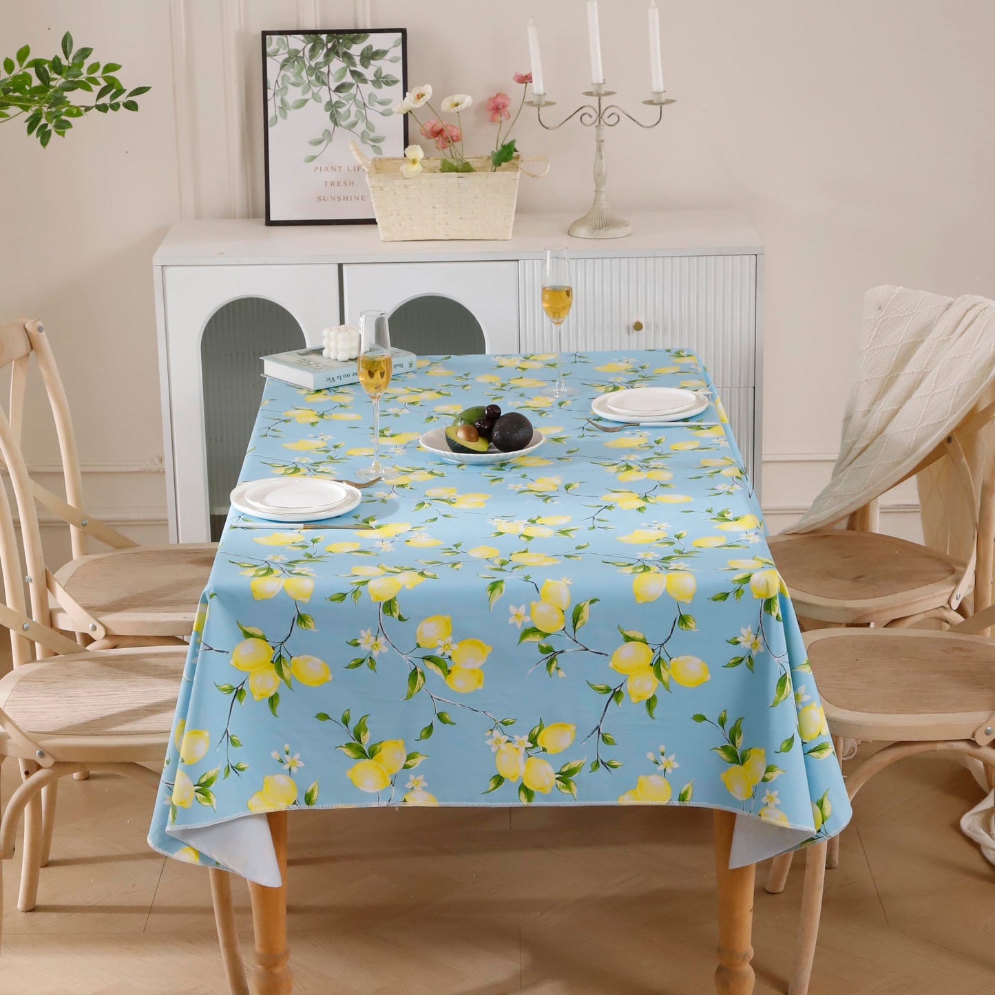 Walrus Heavy Duty Vinyl Tablecloth with Flannel Backing Waterproof Oil-Proof Plastic Table Cloth Stain-Resistant Wipeable Rectangle or Square Table Cover for Indoor and Outdoor (Lemon, 52x70 Inch)