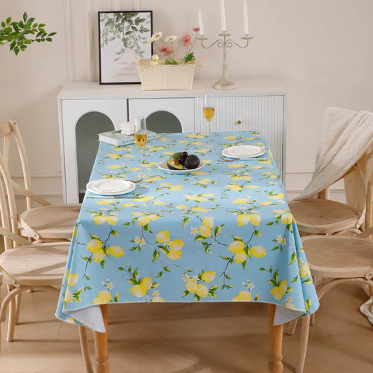 Walrus Heavy Duty Vinyl Tablecloth with Flannel Backing Waterproof Oil-Proof Plastic Table Cloth Stain-Resistant Wipeable Rectangle or Square Table Cover for Indoor and Outdoor (Lemon, 60x102 Inch)