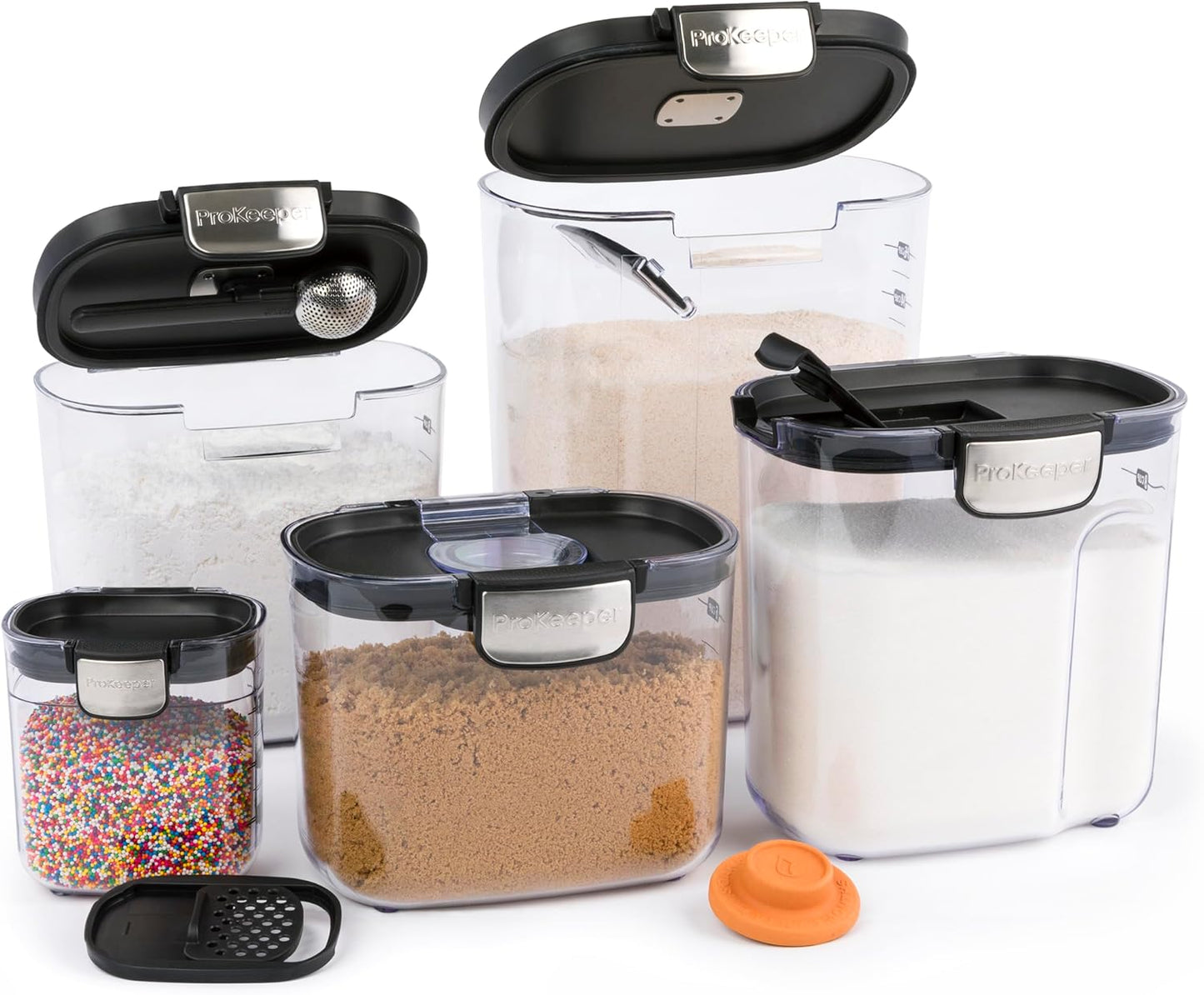 ProKeeper+ Airtight Food Storage Container Set - Clear Plastic Canisters with Magnetic Accessories | 9-Piece Black Set