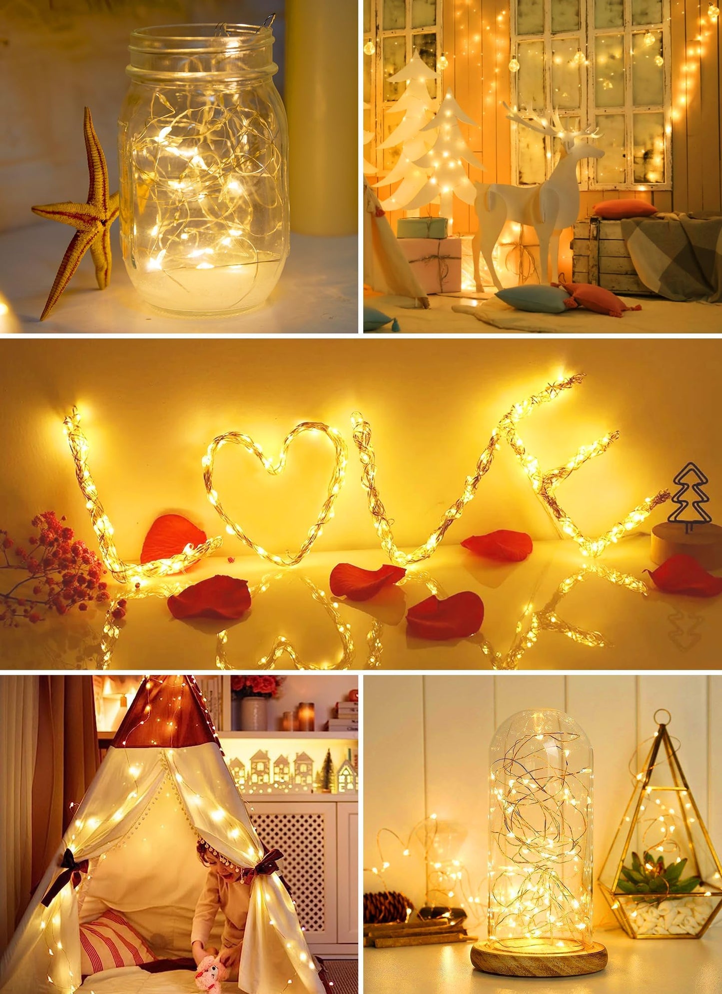 Minetom 6 Pack Fairy Lights Battery Operated String Lights - 7ft 20LED Waterproof Silver Wire Firefly Lights Waterproof for DIY Crafts Wedding Decor Table Centerpieces Mason Jars Party