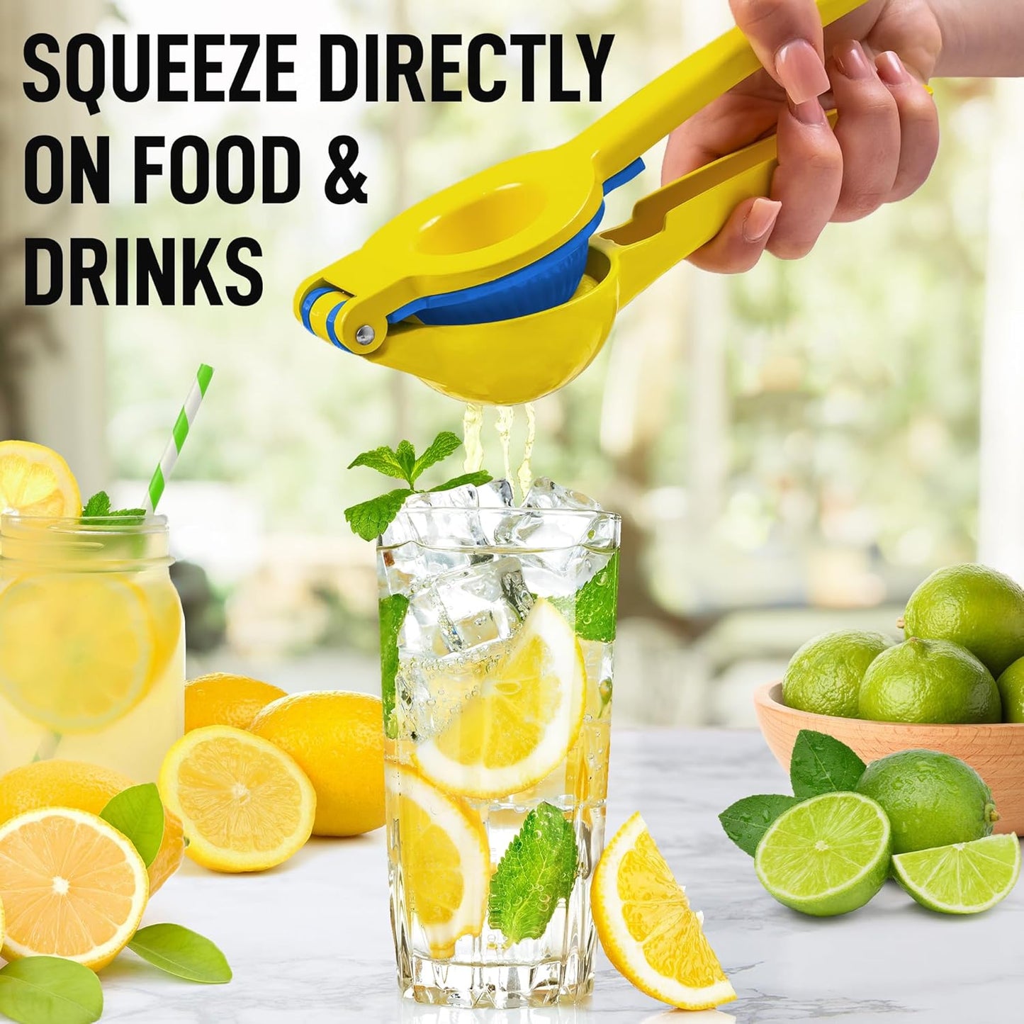 Zulay 2-In-1 Lemon Squeezer - Sturdy Manual Juicer for Maximum Juice Extraction | Easy to Clean - Gold/Blue
