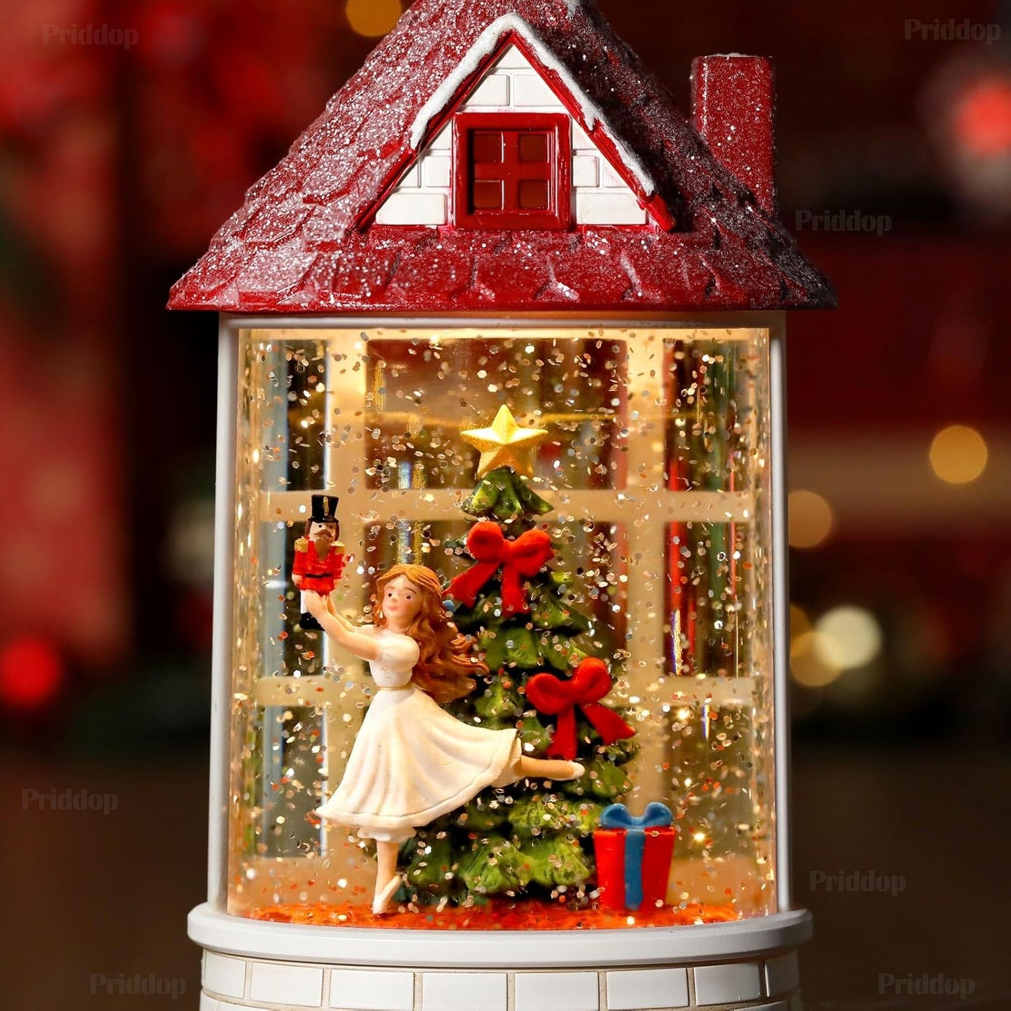 Priddop Nutcracker Snow Globe - Musical Ballerina Christmas Decoration | USB & Battery Powered