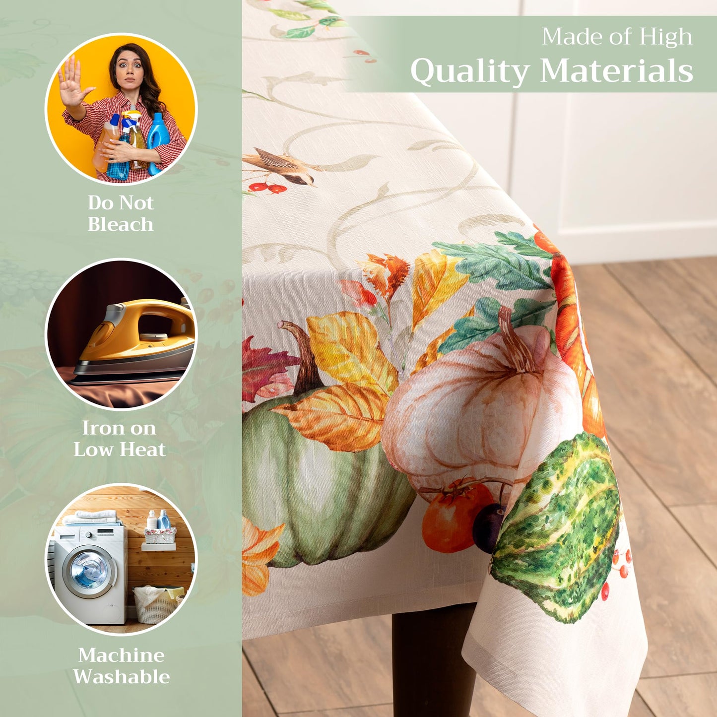 Maison d' Hermine Table Cloth Rectangle Table 100% Cotton 60 x 108 Inches Fall Tablecloth Reusable Everyday Use for Thanksgiving Christmas Decorations Dining Farmhouse Party (Lumina)