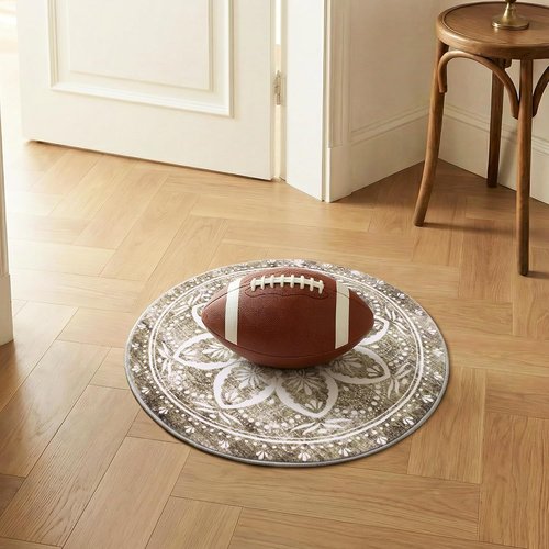 Carvapet 24-Inch Vintage Washable Round Rug - Non-Slip Rubber Backing | Foldable Low Pile Design, Brown