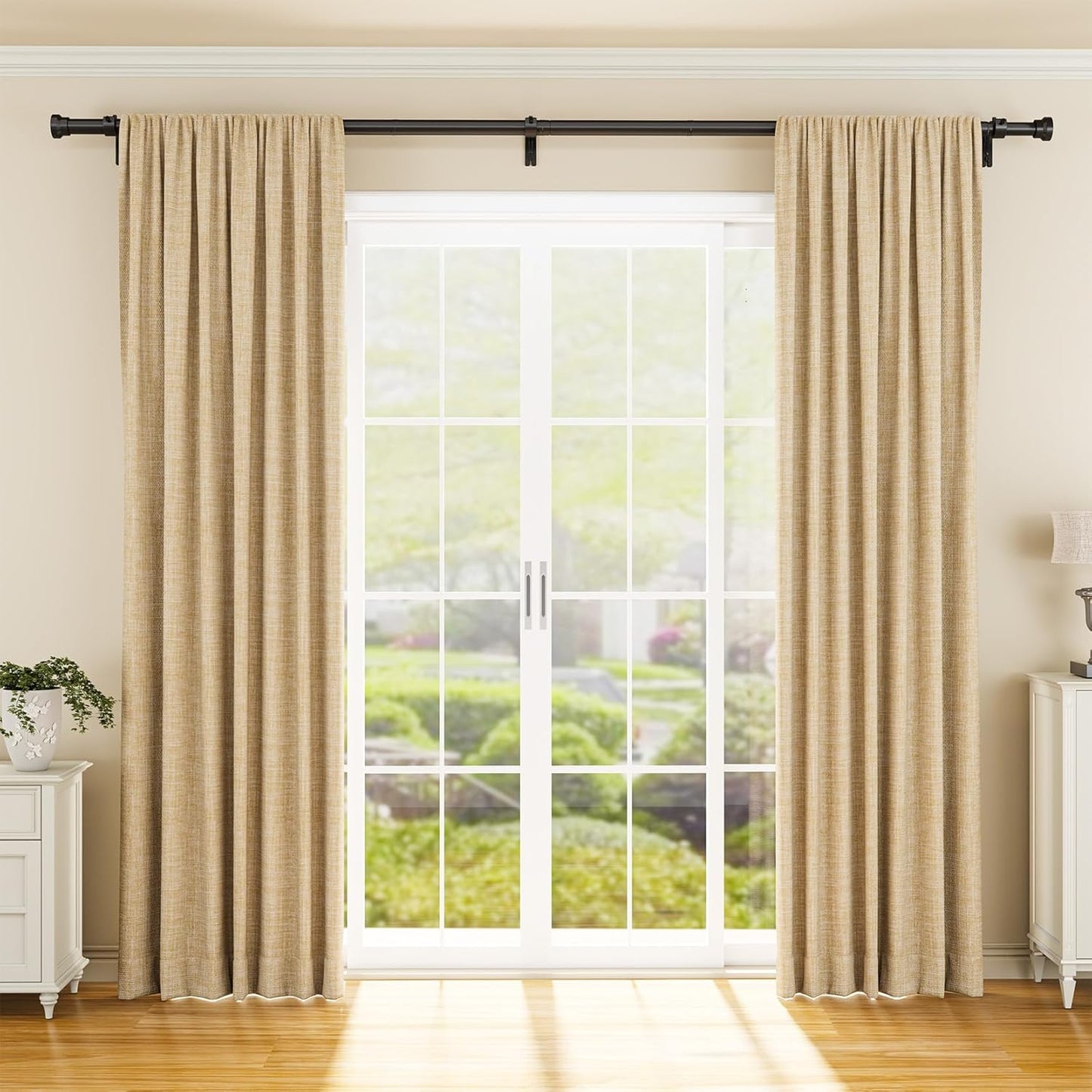 YaFex Curtain Rods - Heavy Duty 1 Inch Adjustable Window Treatment Rods | 32-144 Inch, Black, Modern Design
