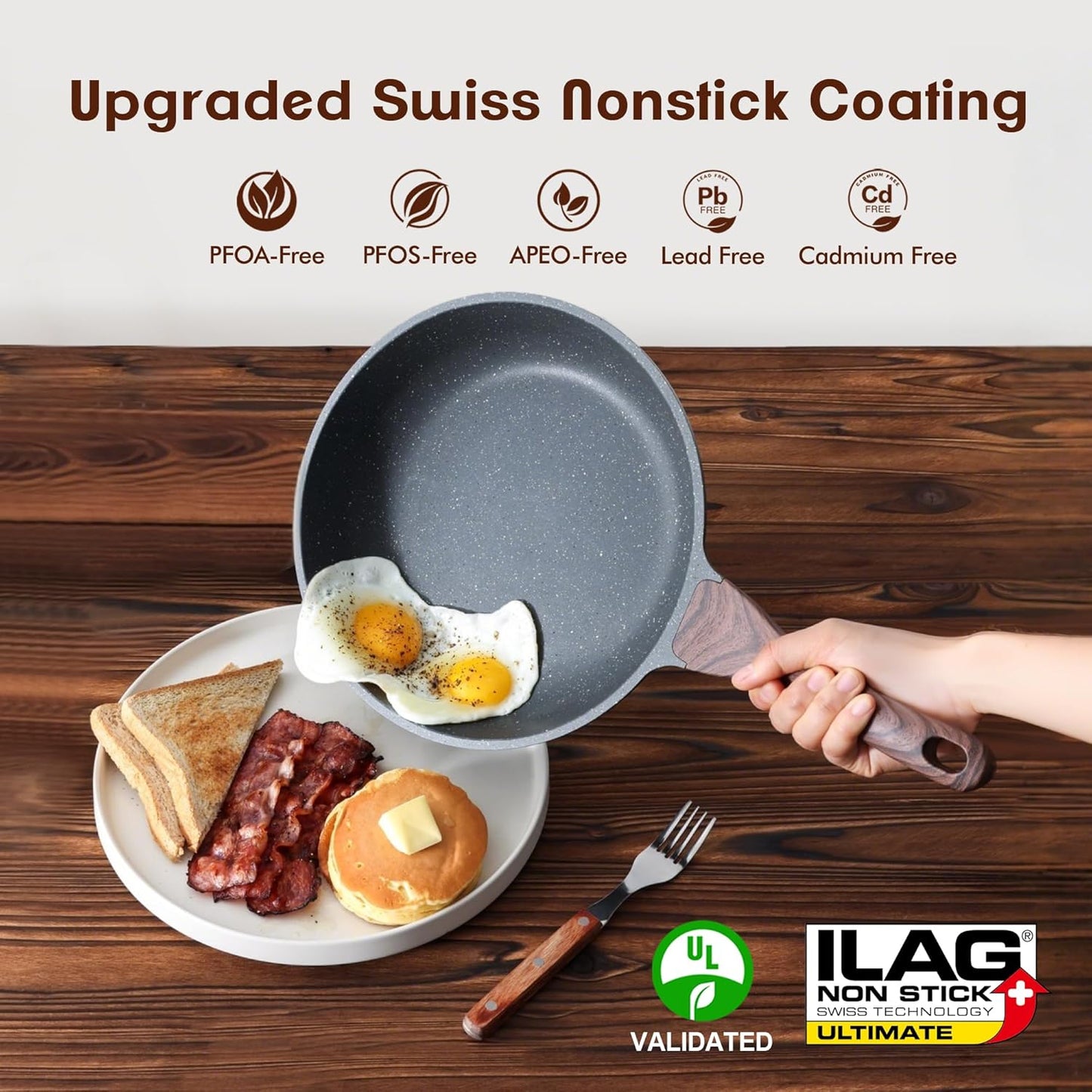 SENSARTE Nonstick Frying Pan - Swiss Granite Coating Omelette Pan | PFOA Free Stone Cookware (8 Inch)