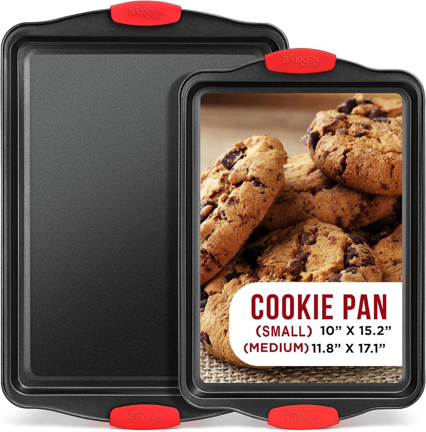 Skiennix Nonstick Carbon Steel Bakeware Set - Professional Quality Baking Trays | PFOA-Free, Red Silicone Handles