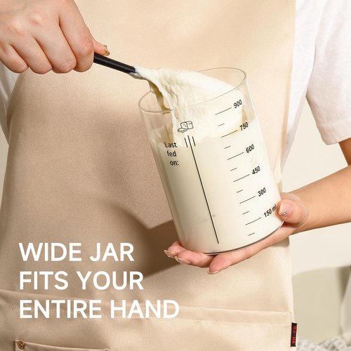 HomeFeel Premium Sourdough Starter Jar - 34 Oz Large Glass Jar with Bamboo Lid, Cloth Cover, Date Tracker, Thermometer and Scraper, Stylish Design and Wide Mouth Starter Kit (2 Pack)