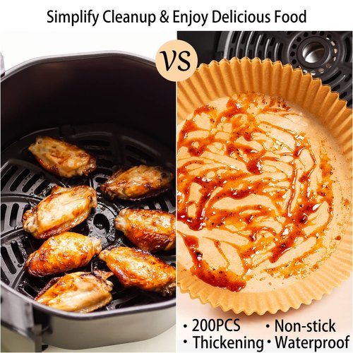 200Pcs Air Fryer Disposable Paper Liner, Round Non-Stick Air Fryer Liners Parchment Paper for Baking Roasting Microwave Oven (6.3 inch)