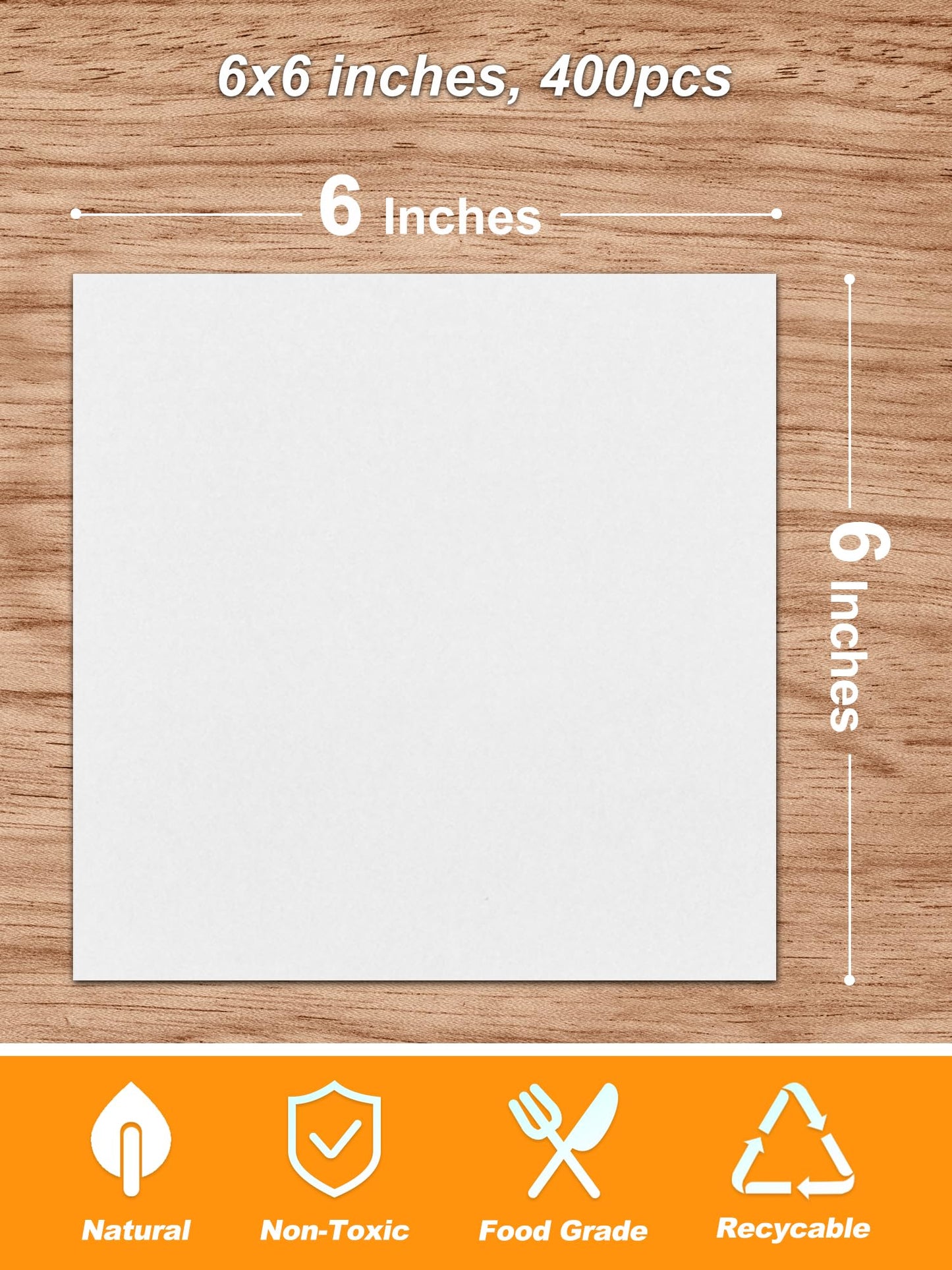 SMARTAKE 6 x 6 Inches Wax Paper for Food, 400 Pcs Non-Stick Hamburger Patty Paper, Square Sandwich Separators Wrapping Paper, for Lunch, Restaurants, Barbecues, Picnics, Parties, White