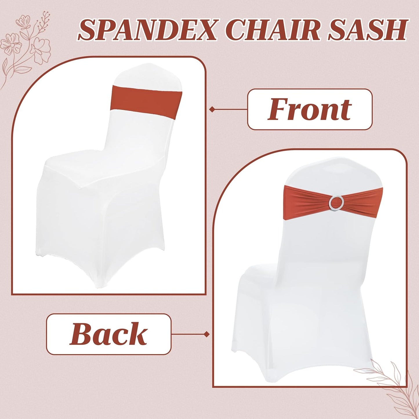 MDS Spandex Chair Sashes - Premium Stretch Covers with Buckle Slider | Universal Fit for Weddings & Events - Terracotta