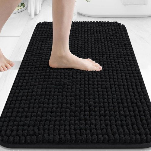 Arotive Ultra Soft Chenille Bathroom Rugs - Non-Slip, Machine Washable, 30" x 20", Black