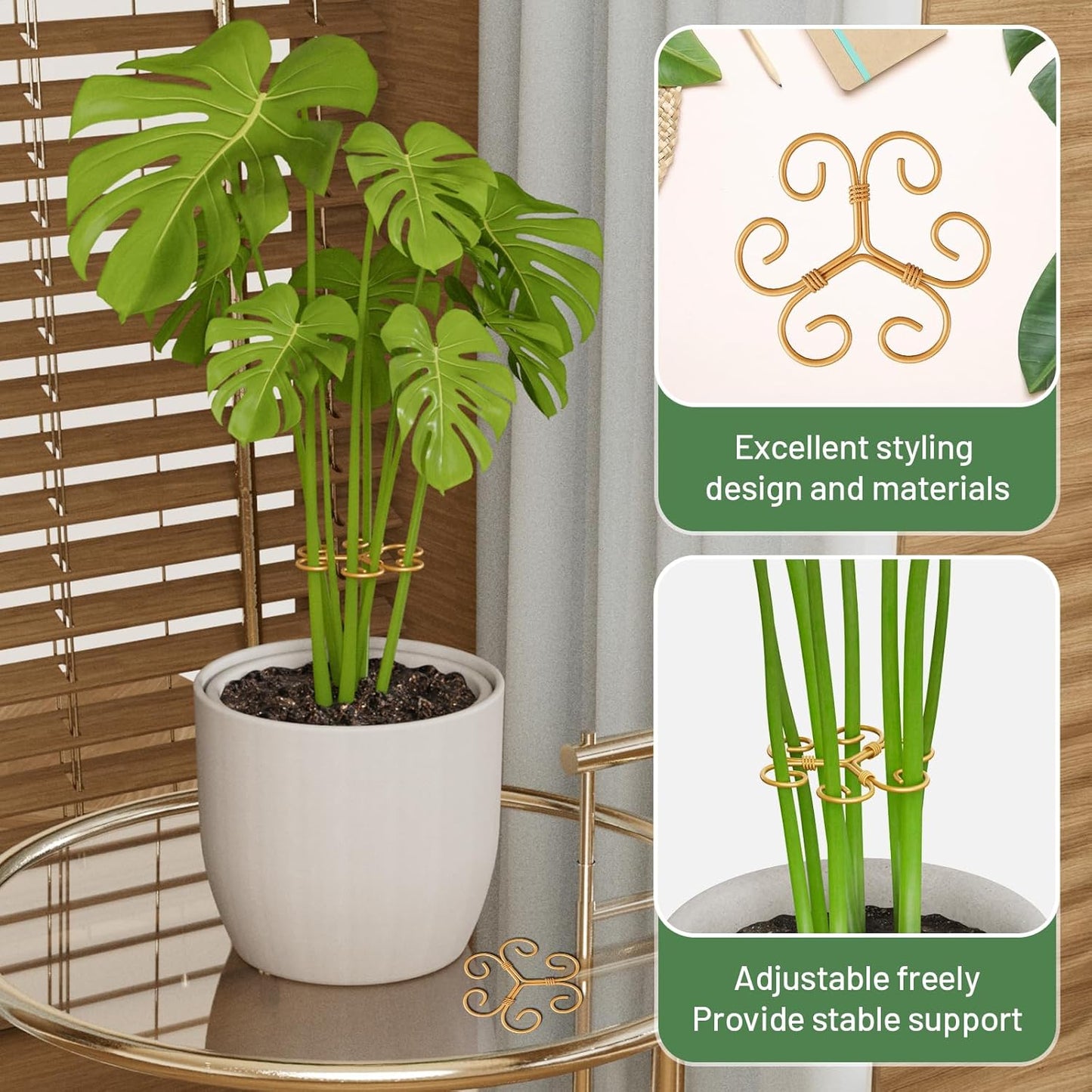 Monstera Plant Support Stakes - 4PCS Iron Design for Indoor Plants | Stable Growth & Turtle Shell Clamp