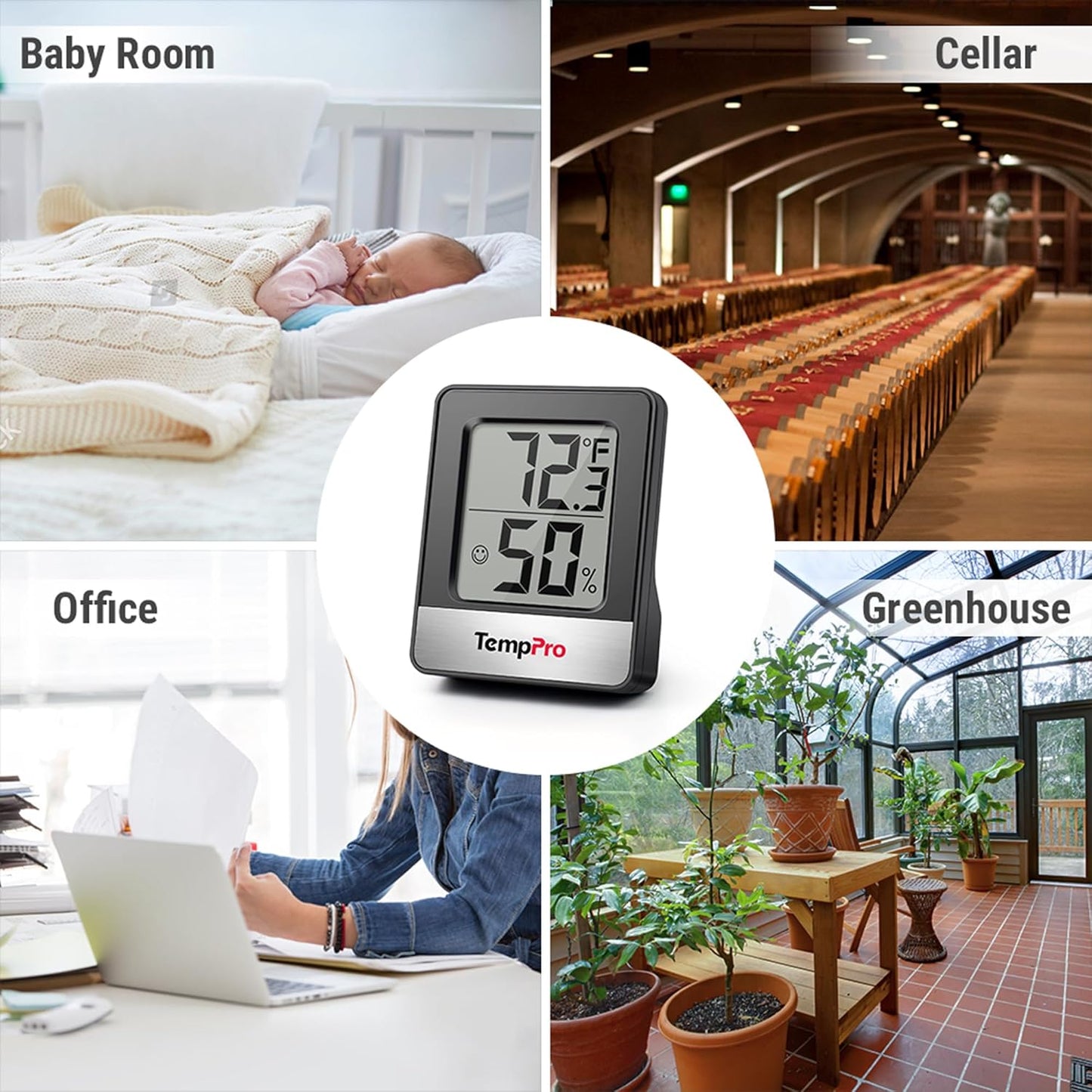 TempPro TP49 Digital Hygrometer | 3-Piece Indoor Thermometer & Humidity Meter - Black