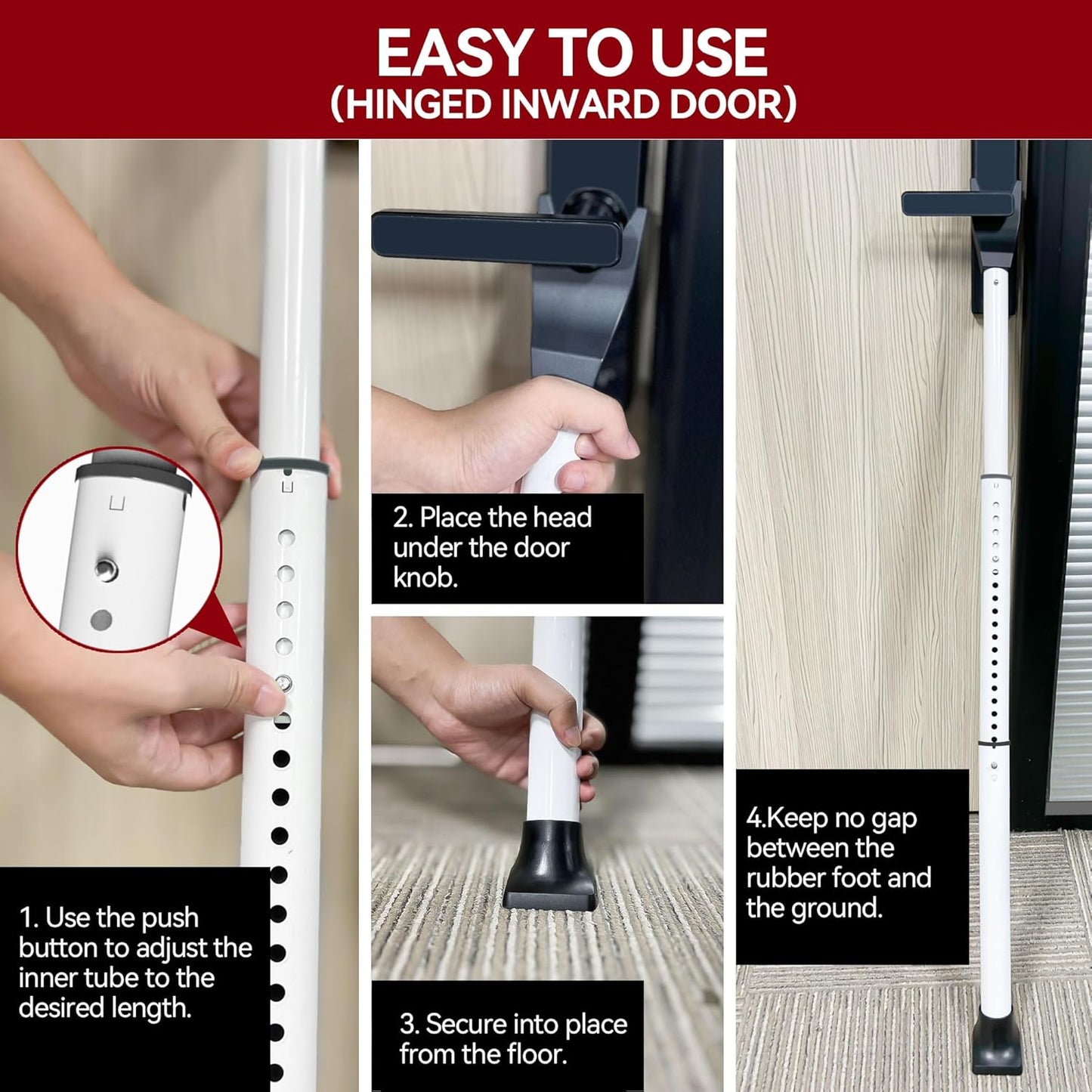 AceMining Door Security Bar & Sliding Patio Lock - Heavy Duty Adjustable Jammer (1 Pack, White)