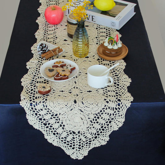 Handmade Crochet Cotton Lace Table Runner - 15 x 43 Inch Elegant Tablecloth