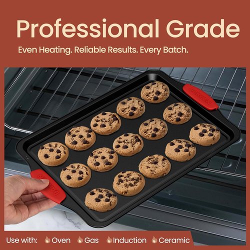 Bakken 10-Piece Baking Set | Deluxe Non-Stick Carbon Steel Bakeware with Red Silicone Handles