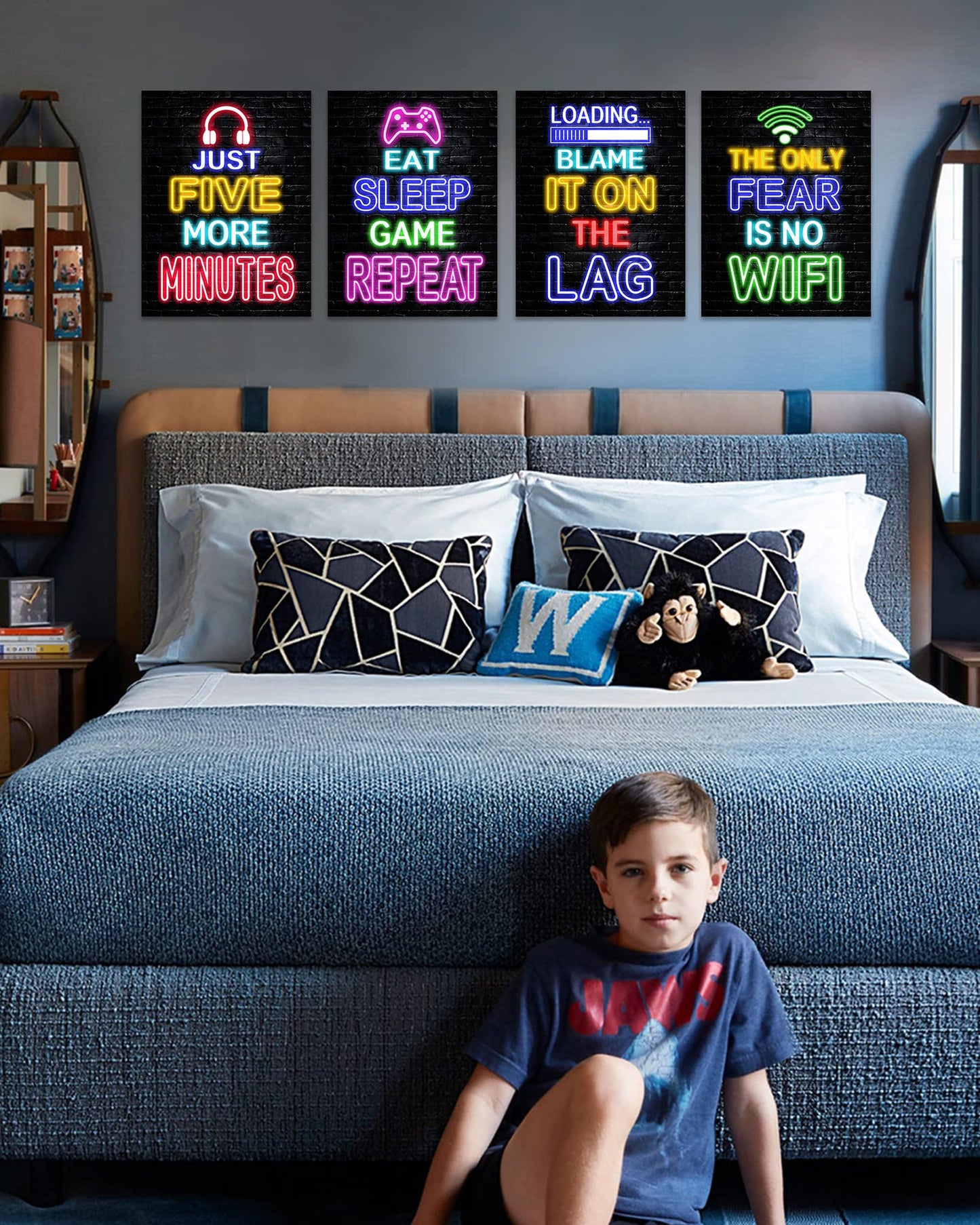 𝗗𝗿𝘀𝗼𝘂𝗺 Video Game Room Decor for Boys -𝗙𝗿𝗮𝗺𝗲𝗱12x16" Gaming Wall Art - Neon Gaming Room Decor - Game Poster - Gamer Wall Decor - Teenage Boy Room Decor