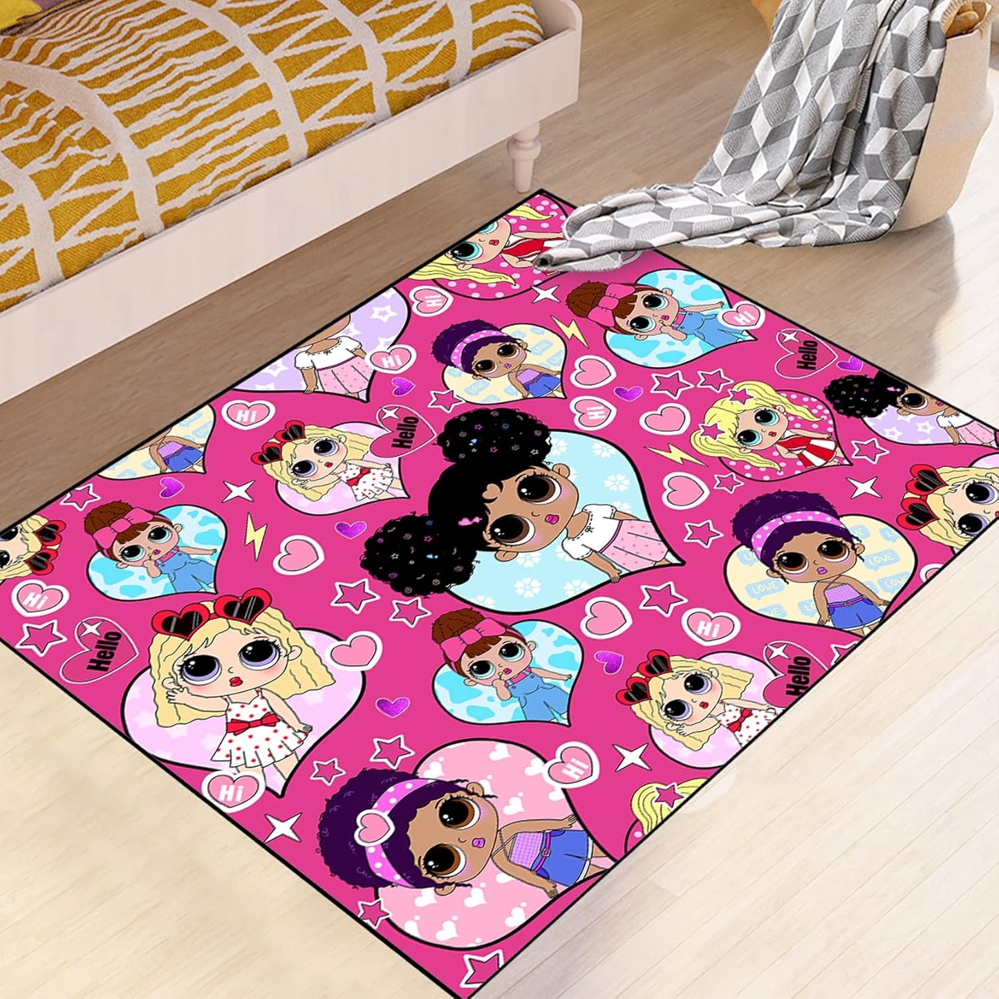 Girls Rugs for Bedroom Cute Black Girls Rugs for Living Room Large Pink Sofa Floor Mats Room Decor, 5x7 Feet