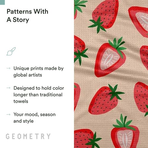 GEOMETRY Spring Kitchen Towels - Quick Dry Microfiber Cloth Spring & Summer Dish Towels for Kitchen Drying - Premium Quick Dry Towel - Strawberry Shortcake, 18" x 30" - 1-Pack
