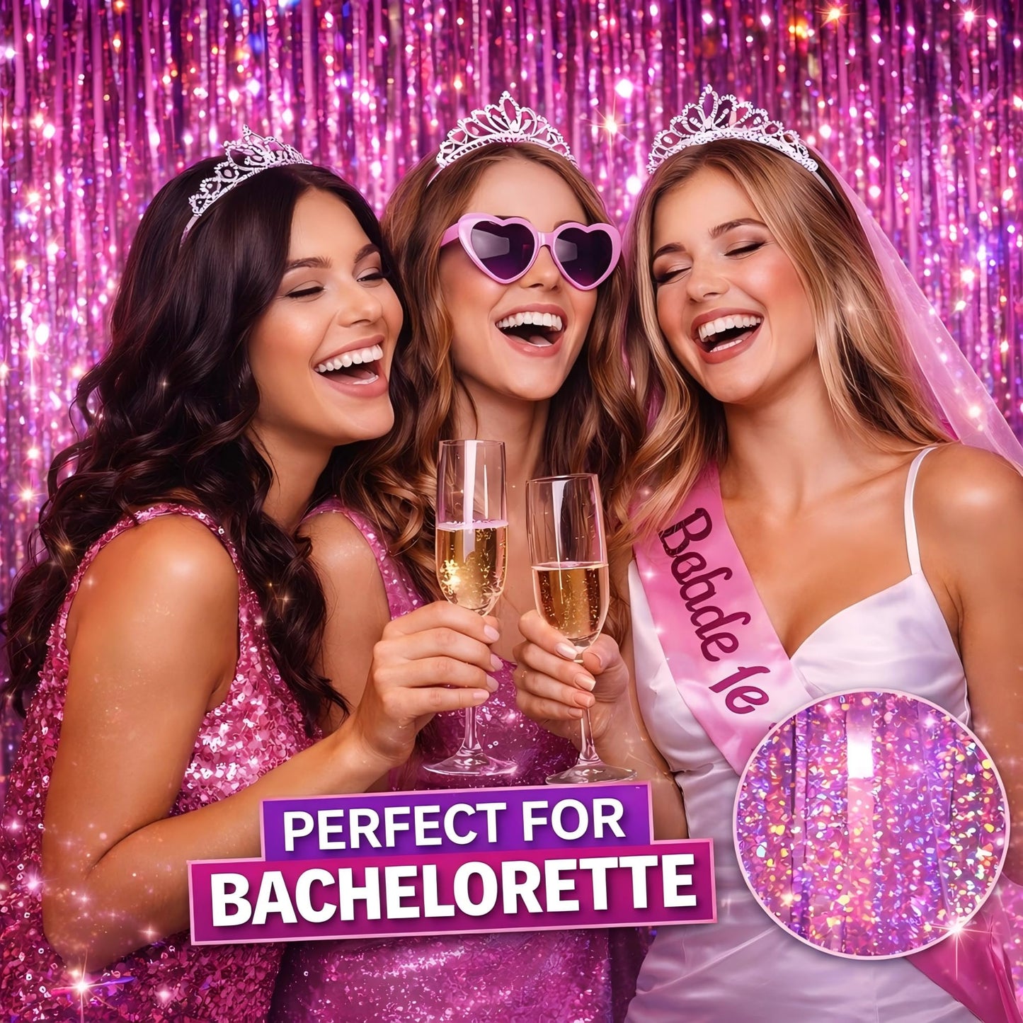Melsan Pink Foil Fringe Curtain Easter Decorations for Home – 3 Pack 3.2 x 8.2 ft Shiny Tinsel Backdrop for Bachelorette Party, Disco Y2K Decorations, Girls Birthday & Photo Booth Backdrop