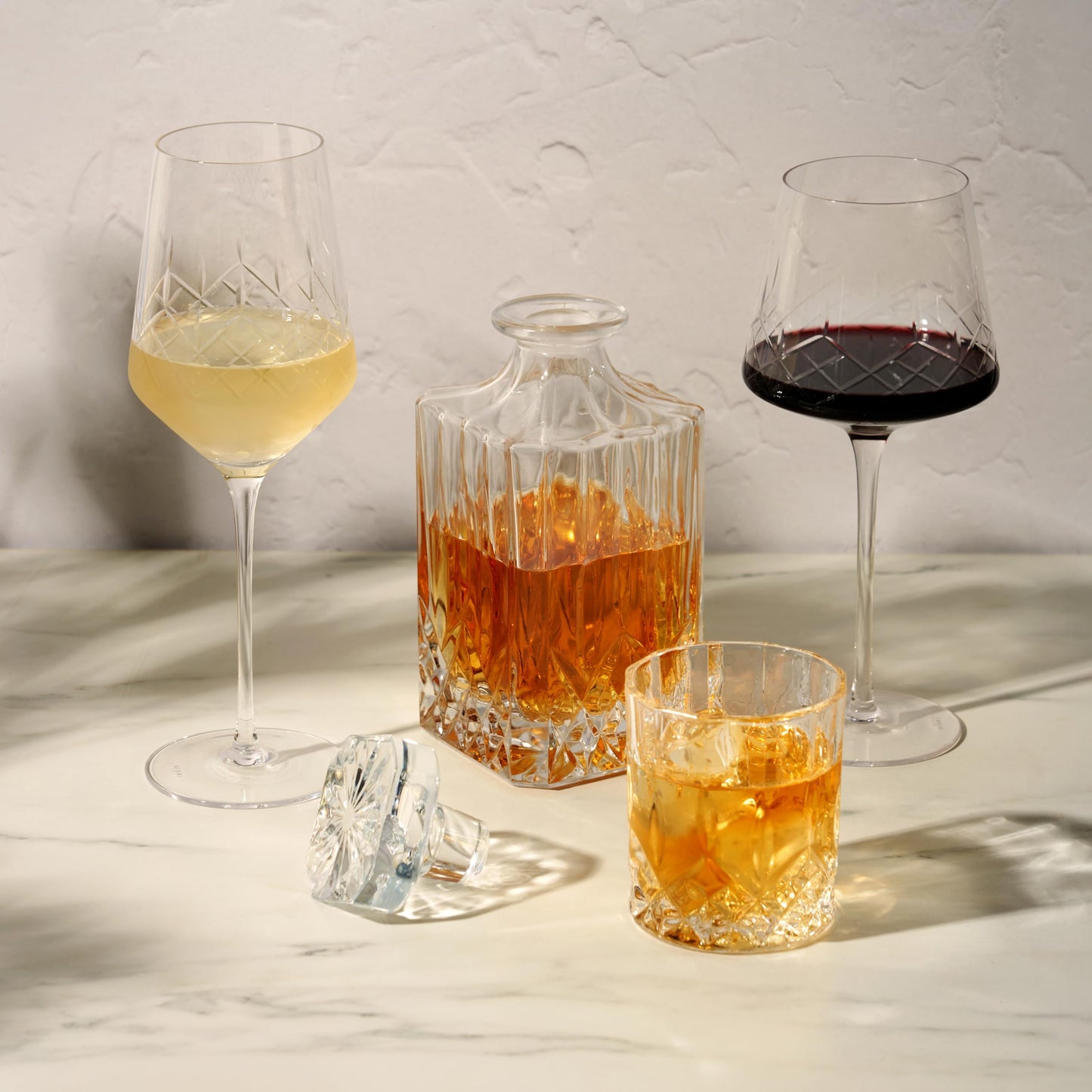Viski Admiral Cut Crystal Universal Wine Glasses for Red and White Wines, Modern Drinking Glasses for Birthday, Housewarming, Wedding Gifts, Home Bar, Elegant Glassware, 19 oz, Set of 2