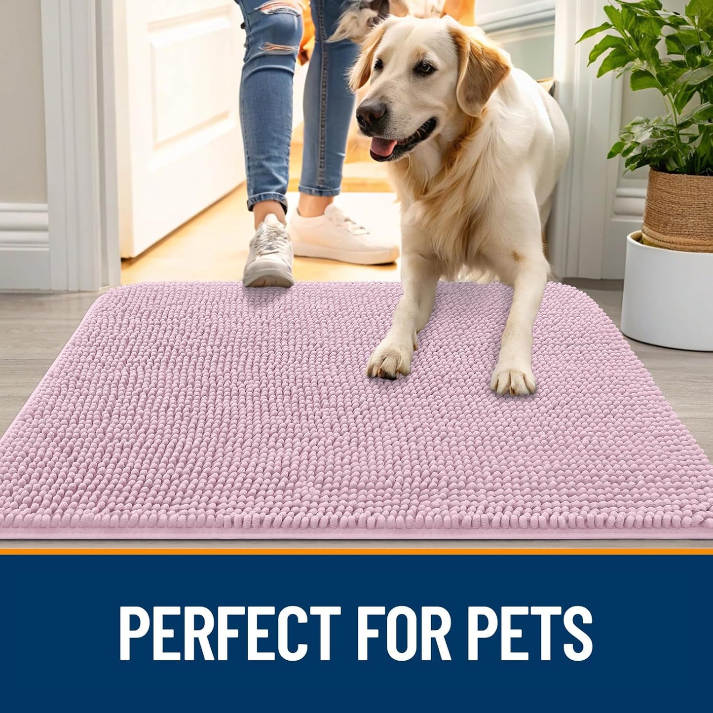 OLANLY Dog Door Mat - Absorbent Non-Slip Chenille Mat for Muddy Paws | 35x24, Quick Dry, Dusty Rose