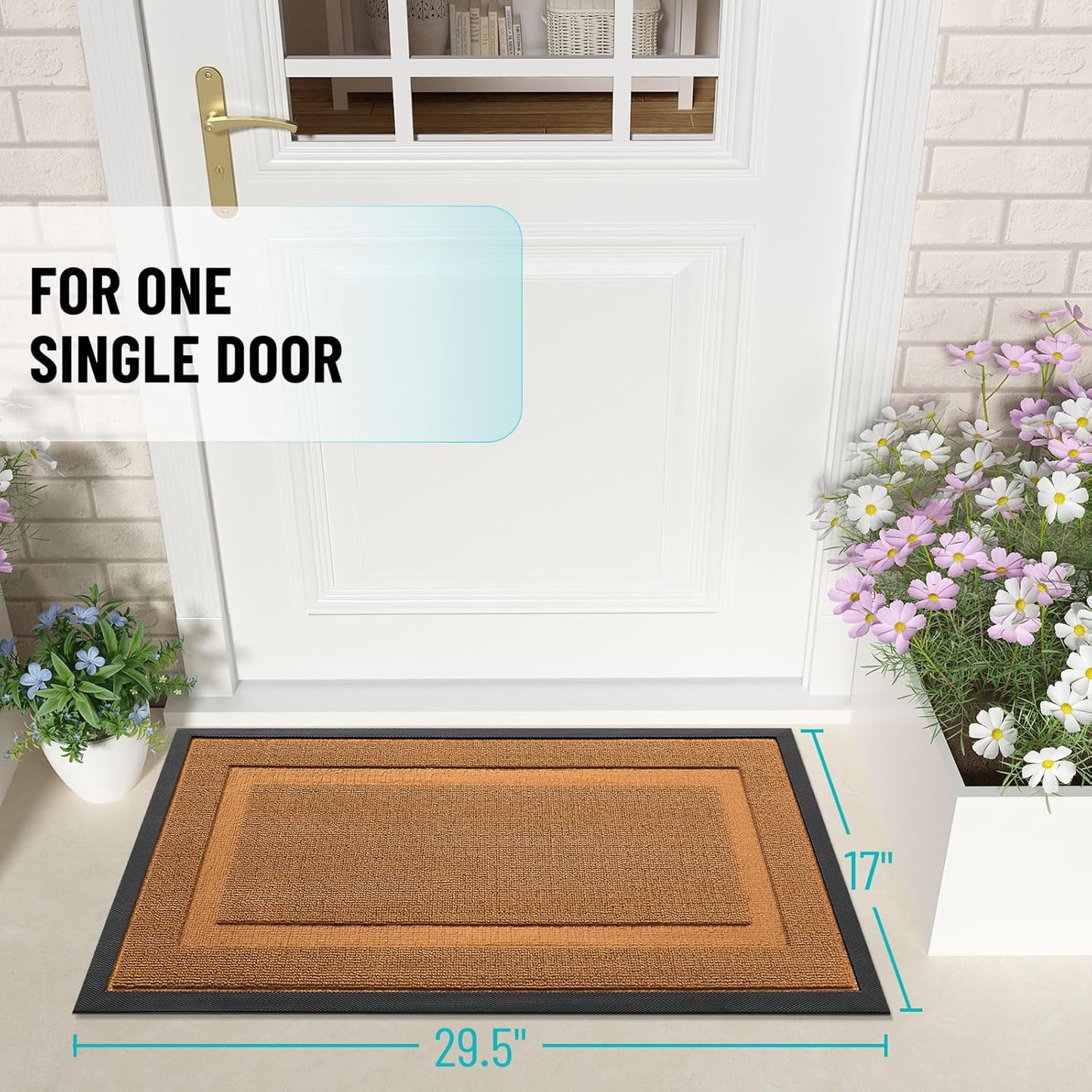 OLANLY Waterproof Front Door Mat - All-Season Natural Rubber Doormat | Easy Clean, 47x23, Tangerine Orange