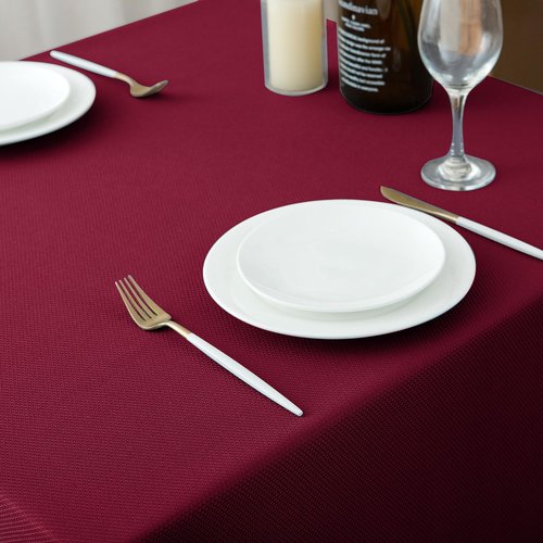 Biscaynebay Textured Fabric Christmas Rectangle Table Cloth 52x70 Inches, Burgundy Water Resistant Tablecloths for Dining, Kitchen, Wedding, Parties etc. Machine Washable