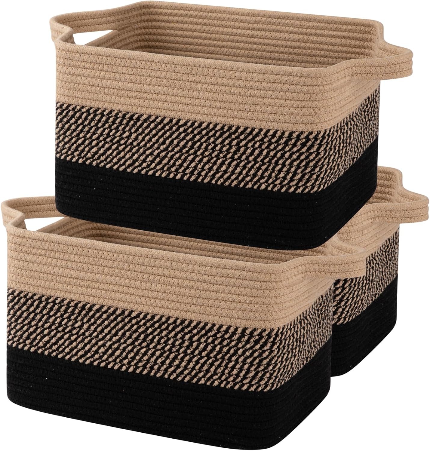 OIAHOMY Woven Storage Baskets - Stylish Cotton Rope Baskets for Toys & Towels | Pack of 3, Black & Brown