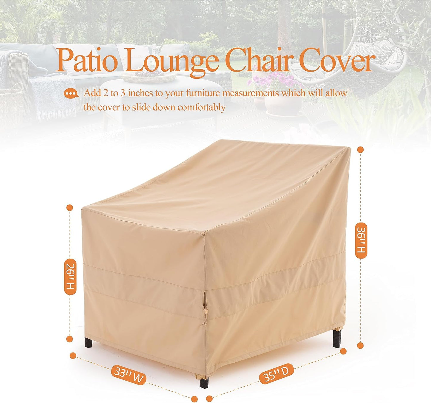 WJ-X3 Heavy Duty Waterproof Patio Chair Cover - 33W x 35D x 36H - Beige | 2-Pack Outdoor Lounge Protection