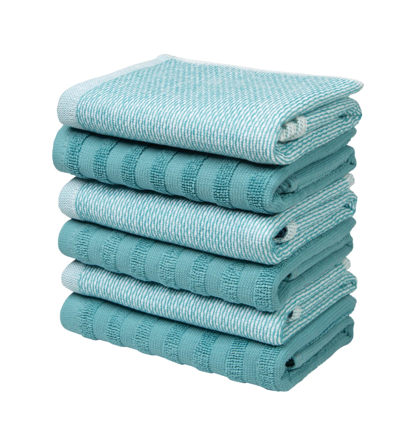 Bumble Premium Dish Cloths 13"x13" (6 Pack) | 100% Natural Ring Spun Cotton | 400 GSM | Highly Absorbent & Soft |Yarn Dyed & Solid Dyed Terry Dish Cloth Set - Aqua