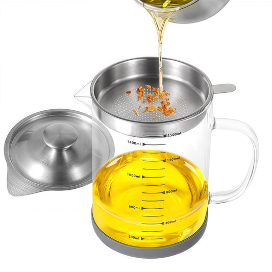 Maylmc 1.7L HEAVY DUTY Stainless Steel Bacon Grease Container with Strainer for Oil Storage, Bacon Grease Saver with strainer for Kitchen, Stainless Steel Oil Filter Pot with Strainer, kitchen gadgets