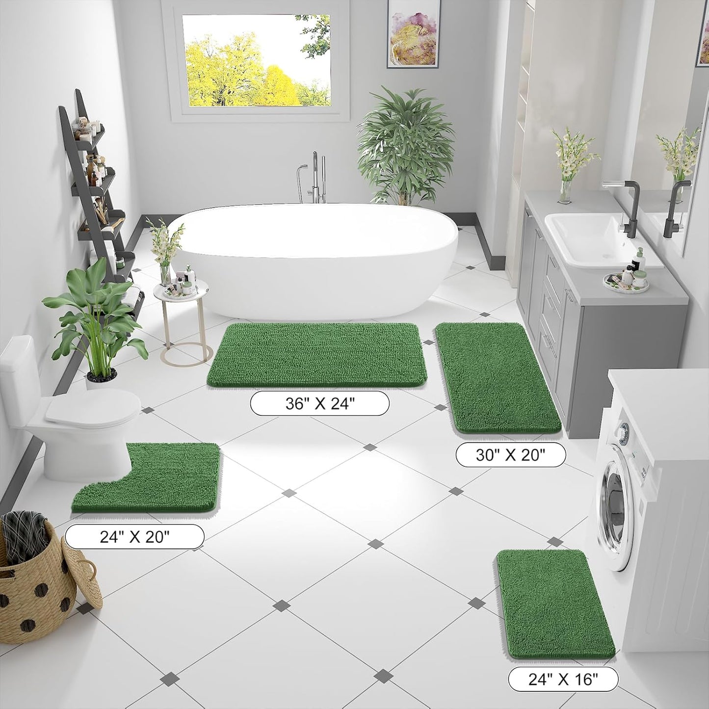 OLANLY Bathroom Runner Rugs - Soft Absorbent Chenille | Quick-Dry, Machine Washable 59x24, Olive Green