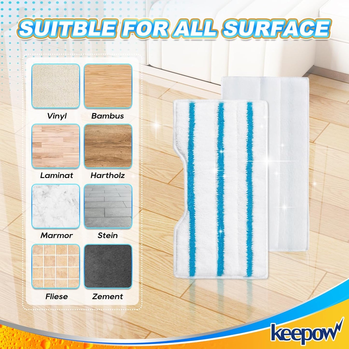 KEEPOW Reusable Mop Replacement Pads - Compatible with Shark Vac Mop Models | Washable & Upgraded Dirt Chamber (1+3+6 Pads)