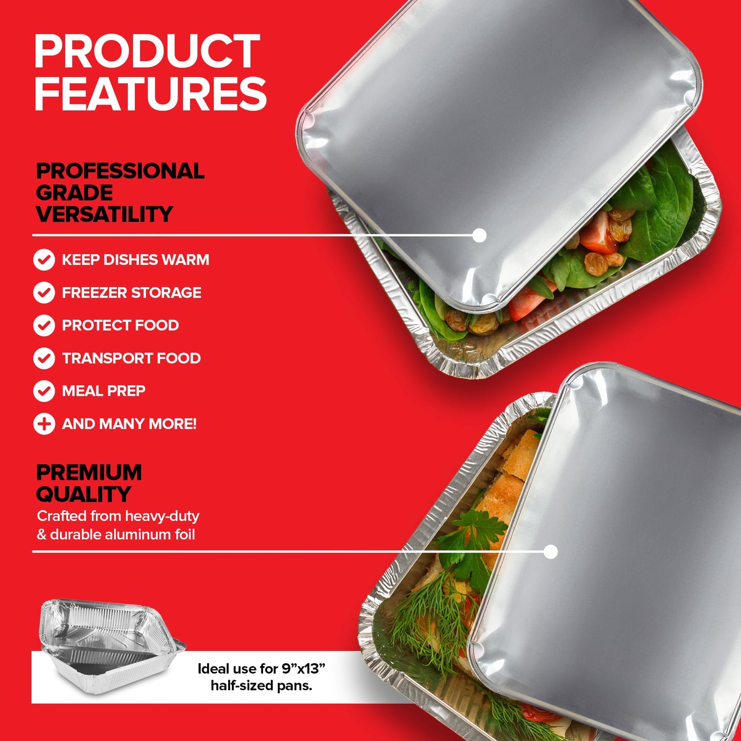 Stock Your Home 9x13 Disposable Baking Pan Covers (25 Pack) Heavy-Duty Aluminum Cake Pans Lids, Sturdy, Sealable Covers for Food Containers, Leak-Free + Safe Transport & Storage For Catering