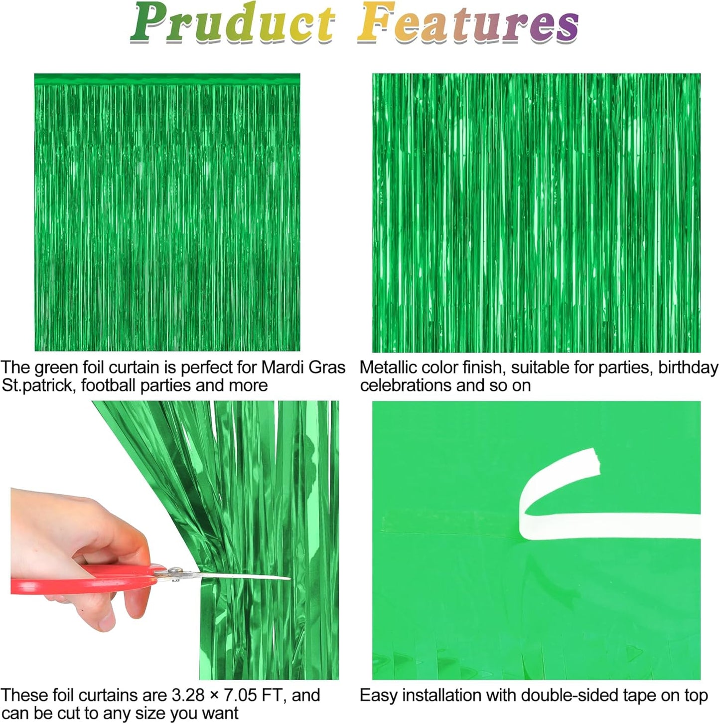 Skiennix 8 Pack Green Streamers - 3.28 FT x 7.05 FT Dinosaur Backdrop & Metallic Tinsel Curtains | Jungle Party Decor