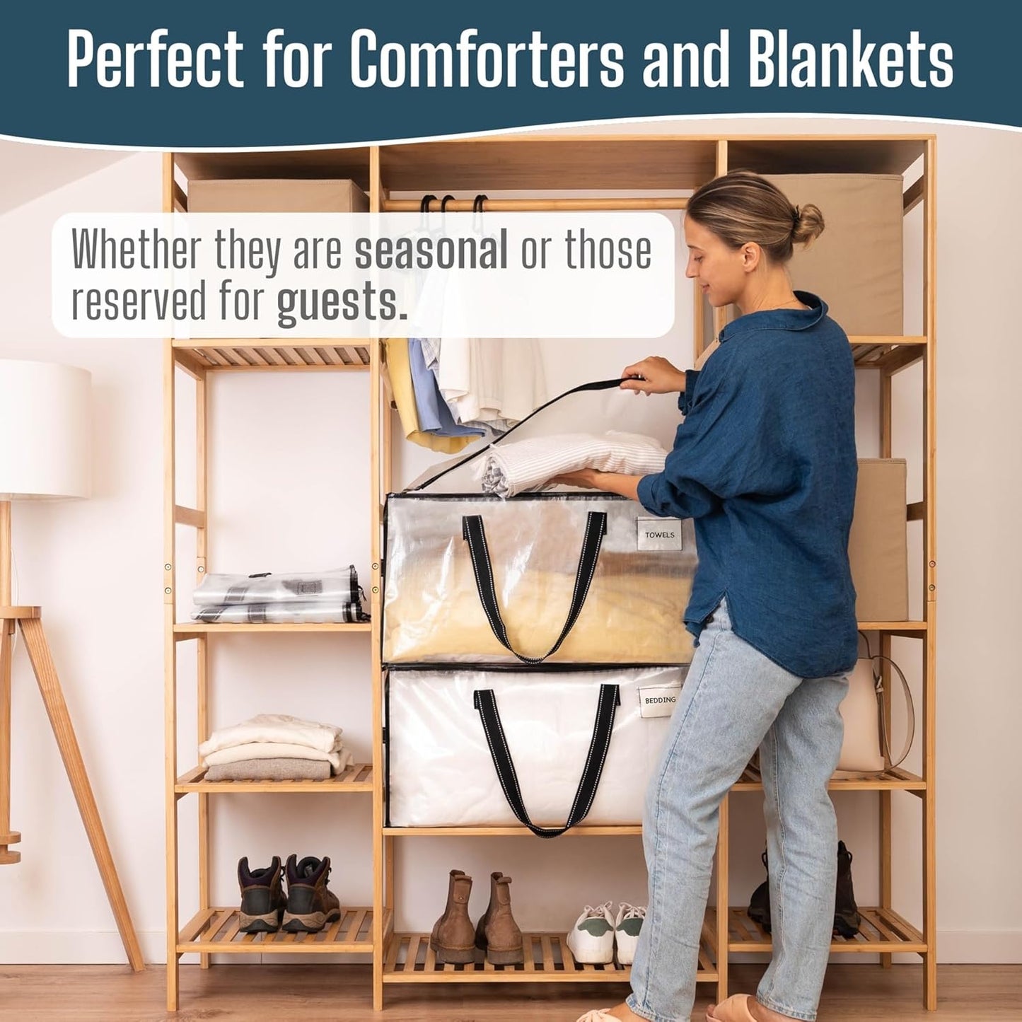 VENO Heavy Duty Moving Bags - Clear Storage Solution for Clothes & Comforters | 4 Pack