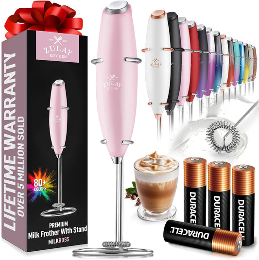Zulay Milk Frother - Handheld Drink Mixer for Coffee, Cappuccino & Matcha | Includes 4 Duracell Batteries