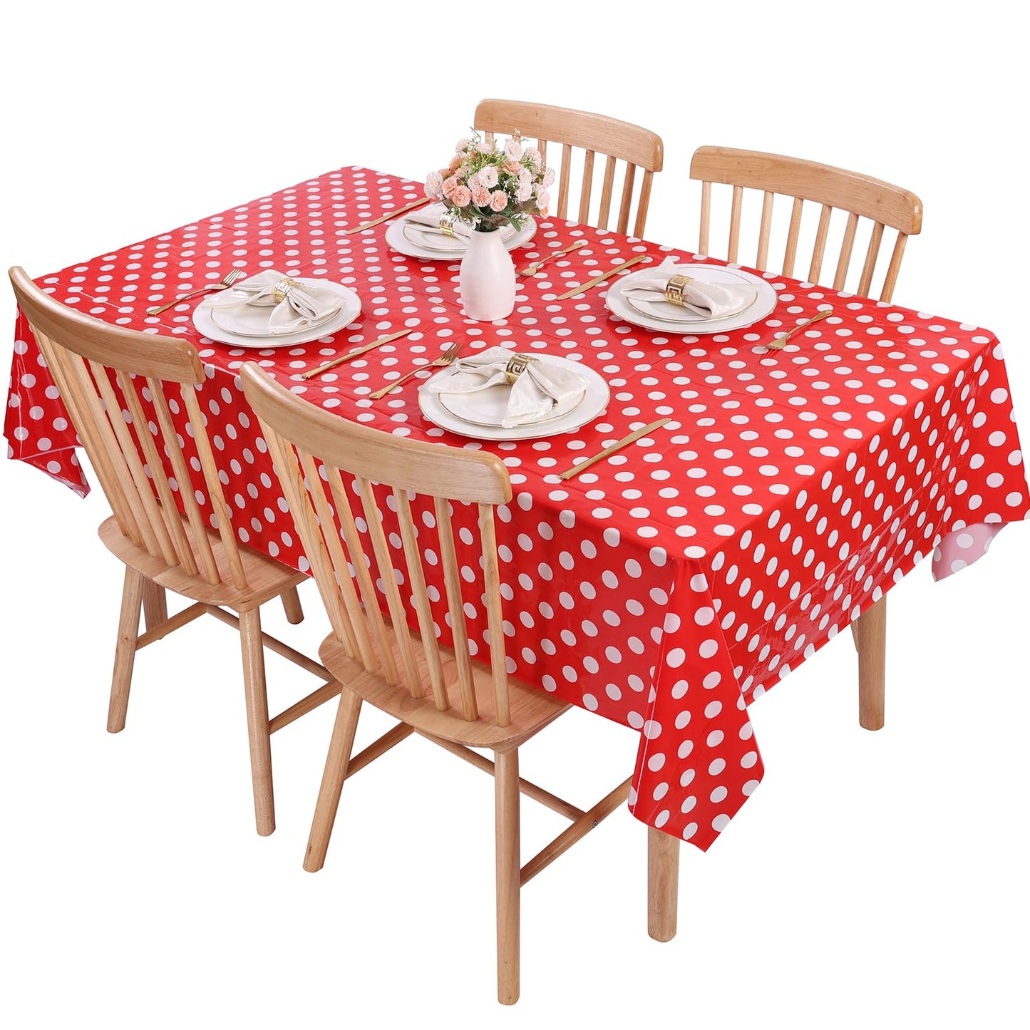 Kesfey 3 Pack Red Polka Dot Table Cloths 54 x 108 Inch Mickey Minnie Mouse Tablecloth Disposable Plastic Red Waterproof Rectangle Picnic Table Covers Christmas Carnival Tablecloths for Birthday Party