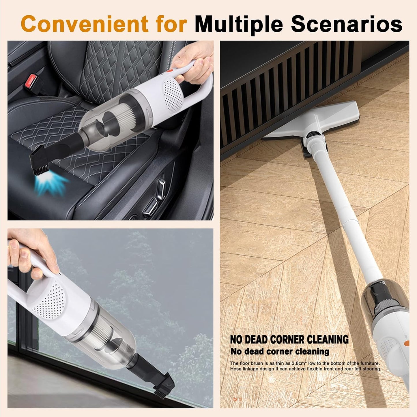 Skiennix 6-in-1 Lightweight Stick Vacuum Cleaner - 100W Powerful Motor | Portable Handheld for Hard Floors & Carpets (Silver)