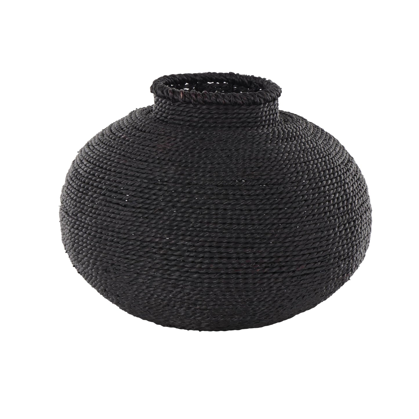 Deco 79 Metal Handmade Decorative Vase Wrapped Pot Centerpiece Vase, Flower Vase for Home Decoration 15" x 15" x 11", Black