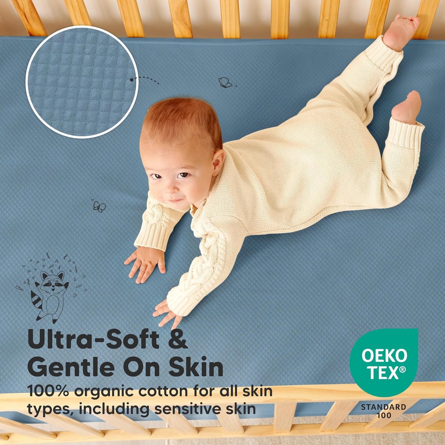 Skiennix 2-Pack Waterproof Crib Mattress Protector - Soft Quilted Cotton, 52" x 28", Machine Washable, Easy Fit